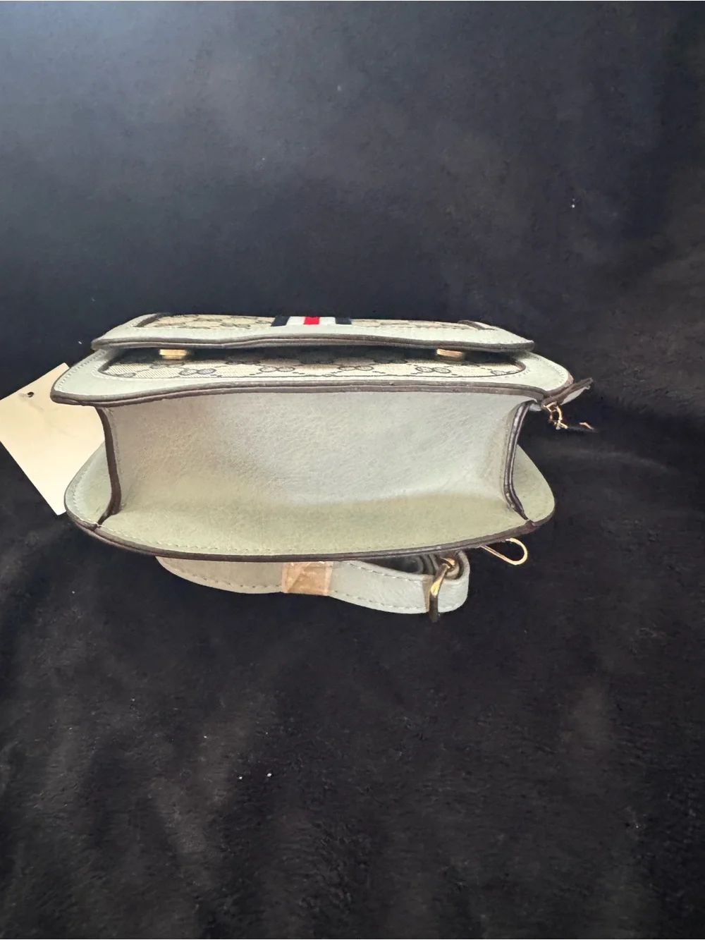 Gray Canvas Crossbody Bag with Stripe Accent